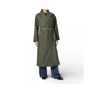 NWT The Drop Olive Heather Double Breasted Belted Overcoat Size M